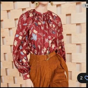 Ulla Johnson Silk Floral Long-Sleeve Marisol Blouse Sz 2 100% Silk
